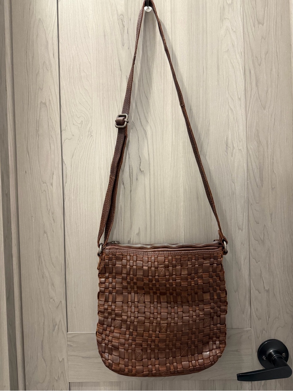 Woven Leather Crossbody Bag in Brown